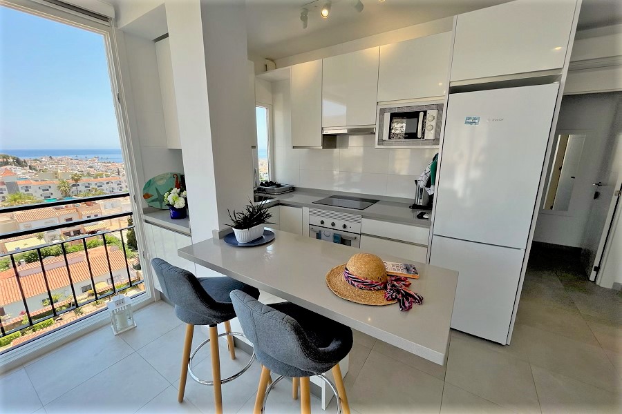 Super appartement avec une vue imprenable sur la mer et à distance de marche de la plage de Burriana et du centre de Nerja.