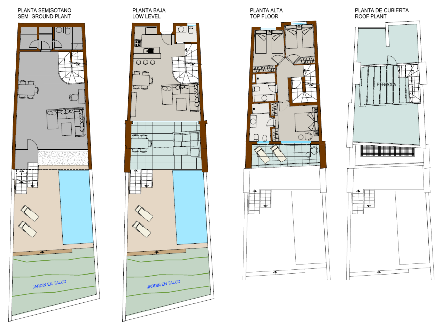 Maisons jumelées nouvellement construites avec piscine privée.